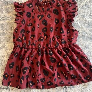 Stylish Ruffled Leopard Print Top - Red and Black